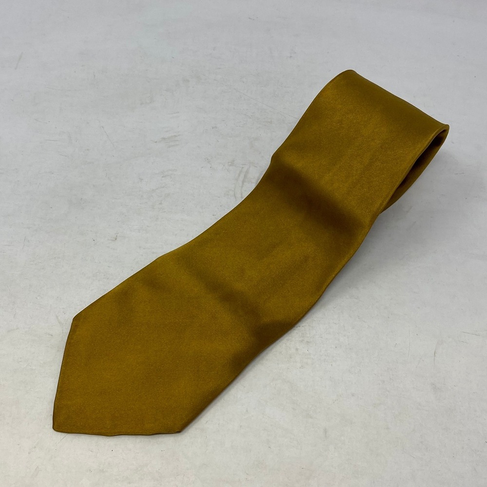 Sulka France Mens Silk Tie Solid Gold Mustard Yellow Satin Luxury Necktie 3.75in